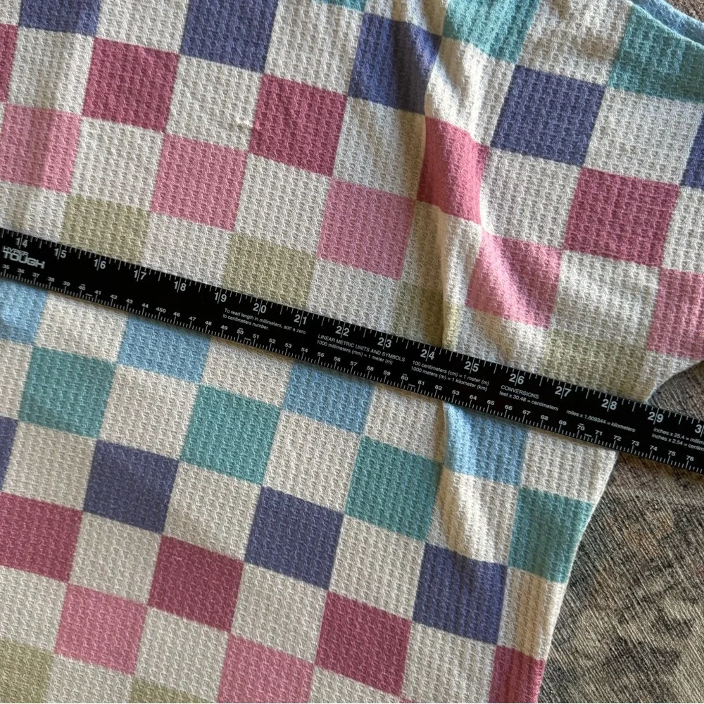Cozycore Hopely Pastel Checkerboard Waffle Knit Oversized Top Large Cottagecore - Picture 9 of 12